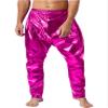 ACSUSS Men's Shiny Metallic Hip Hop Pants Elastic Waistband Hippie Drop Crotch Pants Party Clubwear Hot Pink Small view 3