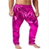 ACSUSS Men's Shiny Metallic Hip Hop Pants Elastic Waistband Hippie Drop Crotch Pants Party Clubwear Hot Pink Small view 4