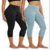 ODODOS 2-Pack Buttery Soft Lounge Yoga Capris for Women 21" High Waist Cropped Capri Leggings, Black+Chambray, Small view 1