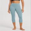 ODODOS 2-Pack Buttery Soft Lounge Yoga Capris for Women 21" High Waist Cropped Capri Leggings, Black+Chambray, Small view 2
