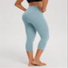 ODODOS 2-Pack Buttery Soft Lounge Yoga Capris for Women 21" High Waist Cropped Capri Leggings, Black+Chambray, Small view 3