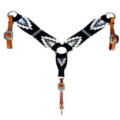 Cheval's International Western Mohair Horse Breast Collar, Handmade Premium Wool & Leather Equestrian Tack, Adjustable, Durable & Comfortable Saddle Breastplate for Horses - White/Black Pony