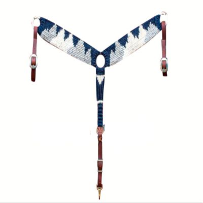 Cheval's International Western Mohair Horse Breast Collar, Handmade Premium Wool & Leather Equestrian Tack, Adjustable, Durable & Comfortable Saddle Breastplate for Horses - Blue/White Full