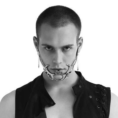 EjszaKod Unisex Cyber Punk Liquid Silver Steel Half Mask | Y2K Luxury irregular Face Chain Cyborg Earring Accessories | Gothic Hollow Metal Mask for Men and Women (Lip Style)
