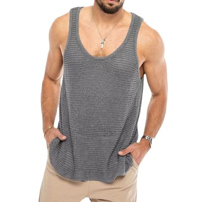 Maiyifu-GJ Men's Workout See Through Tank Tops Workout Outdoor Gym Muscle Shirts Summer Sleeveless Casual Sweater Vest (Grey,3X-Large)