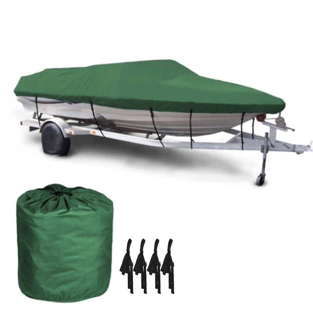 11-27ft Trailerable Boat Covers, 420D Waterproof Oxford Cloth Tear Resistance Personal Watercraft Cover Bass Speedboat V-Shape Jumbo Boat Cover, Green,14to16FT: 530x290cm
