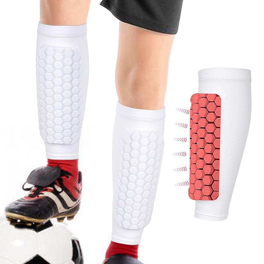 Linkidea Honeycomb Soccer Shin Guard for Adult, Lightweight Football Shin Pad Sleeve, Breathable and Easy to Put On Soccer Protective Leg Pads (1 Pair/White, L)
