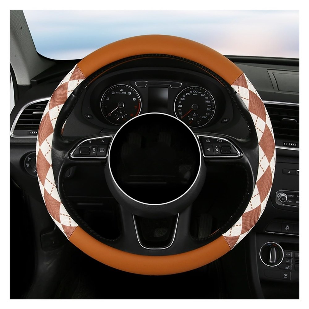 FUERU Car Steering Wheel Cover Set Universal Car Steering Wheel Cover Breathable Leather Ultra-Thin Fit Car Upholstery (Color : 4#)