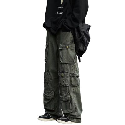 Y2k Cargo Pants for Men Women Grunge Vintage Baggy Jeans Straight Leg Goth Streetwear Pants Green