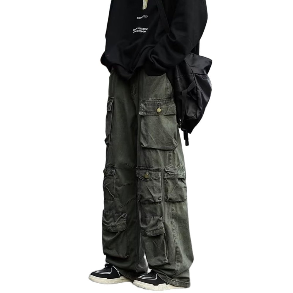 Y2k Cargo Pants for Men Women Grunge Vintage Baggy Jeans Straight Leg Goth Streetwear Pants Green
