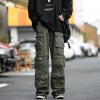 Y2k Cargo Pants for Men Women Grunge Vintage Baggy Jeans Straight Leg Goth Streetwear Pants Green view 2