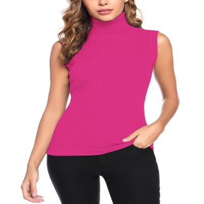Totatuit Sleeveless Turtlenecks Tops Mock Neck Ribbed Solid Pullover Sweater Slim Fit Basic Knit Tank Top Rose Red