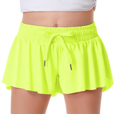 Girls Flowy Shorts Butterfly Shorts for Kids with Pocket 2-in-1 Athletic Shorts Running Shorts for Girls Youth Teen Active Workout Sports (Neon Green# Girls, Medium)