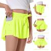 Girls Flowy Shorts Butterfly Shorts for Kids with Pocket 2-in-1 Athletic Shorts Running Shorts for Girls Youth Teen Active Workout Sports (Neon Green# Girls, Medium) view 3