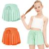 2 Packs Girls Flowy Shorts Butterfly Shorts for Kids with Pocket 2-in-1 Athletic Shorts Running Shorts for Girls Youth (Light Green + Orange, Medium) view 1