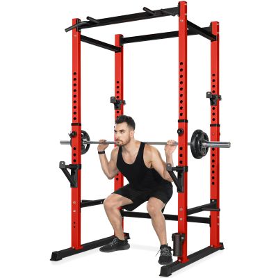 Bongkim Power Rack, Rack Cage for Weight Training, Adjustable Squat Stand Rack for Home Gym Equipment, Lifting Cage with 660lb Capacity (Red)
