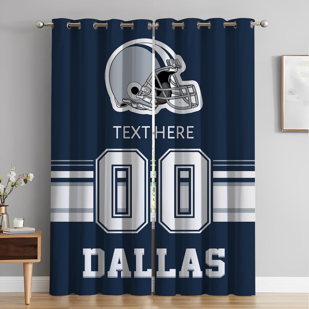 Cokpet Custom Dallas Curtains, Personalized Blackout Curtains 2 Panels for Bedroom, Customized Name and Number Window Drapes for Living Room Decor