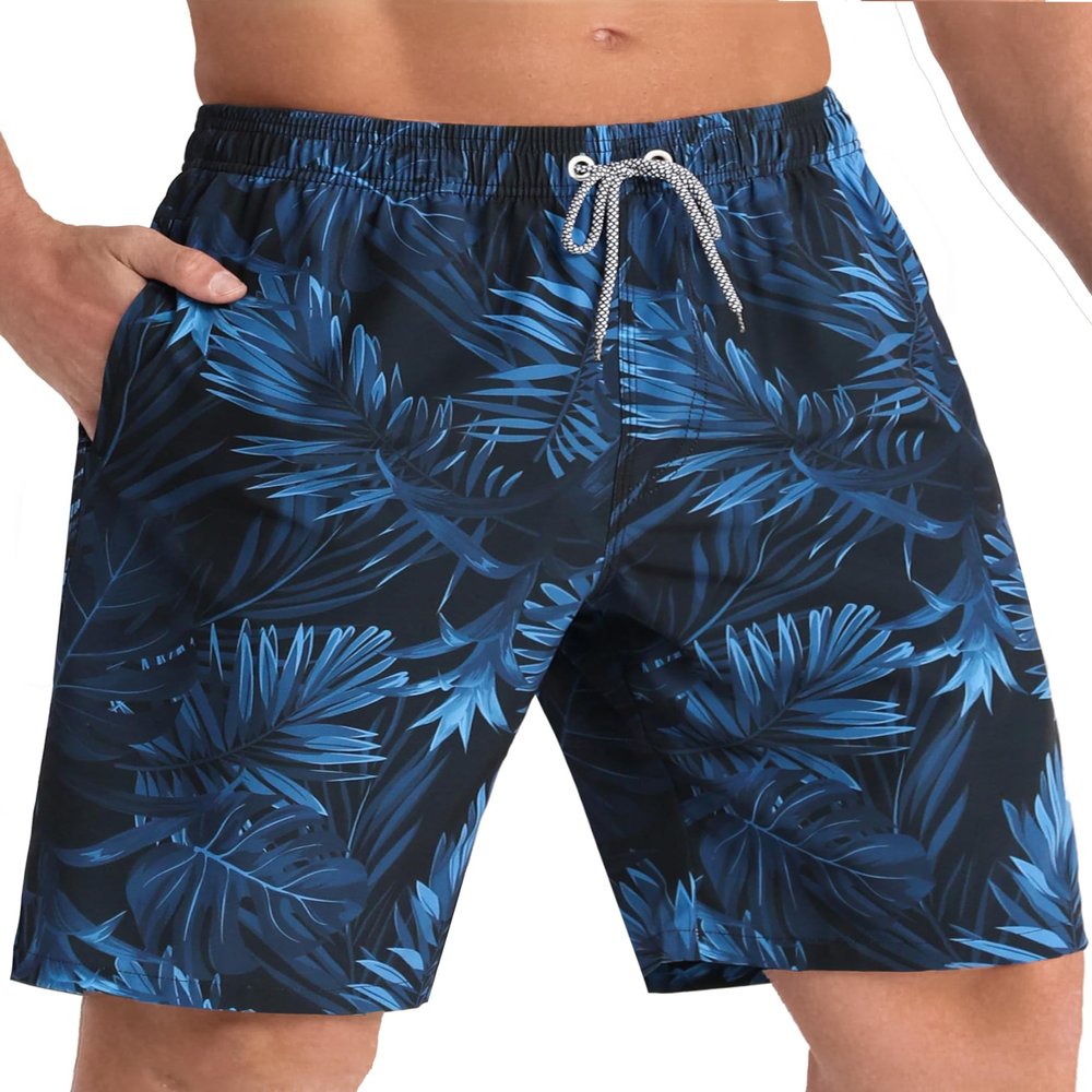APTRO Men's Swim Trunks 9" Quick Dry Bathing Suit Big & Tall Beach Swimsuits T16 Palm-Blue 5X