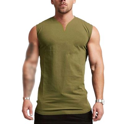 Maiyifu-GJ Men's Muscle Gym Jogging Bodybuilding Vest Athletic Training Workout Fitness Undershirt Sleeveless V Neck Tank Top (Green,Medium)