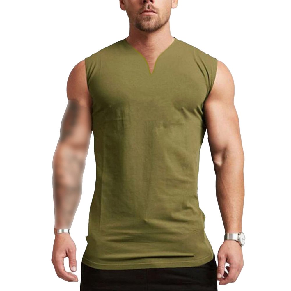 Maiyifu-GJ Men's Muscle Gym Jogging Bodybuilding Vest Athletic Training Workout Fitness Undershirt Sleeveless V Neck Tank Top (Green,Medium)