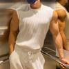 Maiyifu-GJ Men's Summer Bodybuilding Solid Color Vest Breathable Outdoor Stripe Undershirt Sleeveless Knit Muscle Tank Top (White,XX-Large) view 2