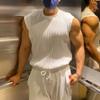Maiyifu-GJ Men's Summer Bodybuilding Solid Color Vest Breathable Outdoor Stripe Undershirt Sleeveless Knit Muscle Tank Top (White,XX-Large) view 4