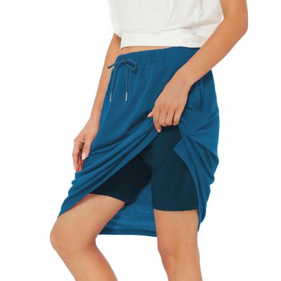 Zando Skorts for Women Casual Summer Dressy Casual Rip Skirt Athletic Golf Skirt Womens Skirts Knee Length Skorts Skirts for Women with Pockets with Shorts Navy Blue Small