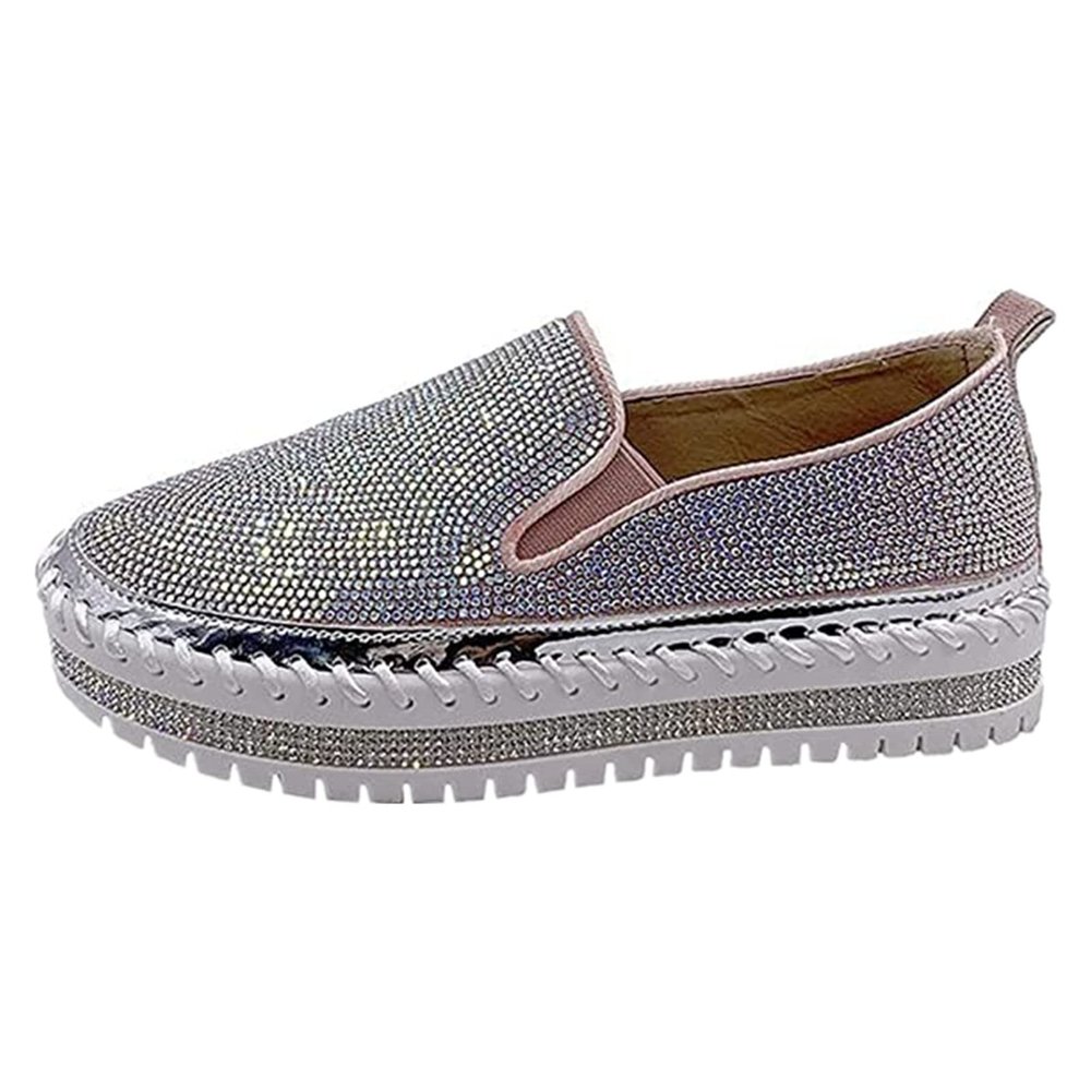 Ladmiple Shoes For Women Slip On White Women's Fashion Sneaker Slip On Low Top Comfortable Walking Shoes Dressy Casual Summer Non Slip Platform Flats Canvas Loafers