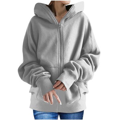 XUNRYAN Womens Hoodies Long Teen Girl Fall Fashion 2023 Jacket Oversized Sweatshirts Casual Clothes Zip Up Hoodie Pockets
