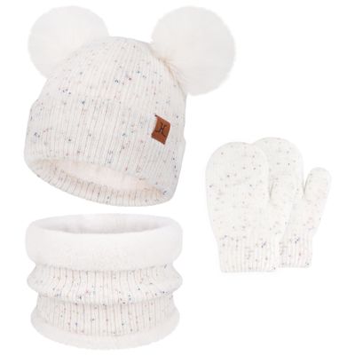 Winter Hats, Gloves, Scarves Set with Pompom Beanies for 0-4 Year Old Boys & Girls