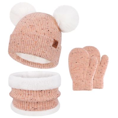 Toddler Infants Kids Winter Hats Gloves Scarfs Set Pompom Beanie Caps Mittens Neck Warmer with Fleece for 0 6 12 18 Months 1 2 3 4 Years Old Baby Girls Boys Gifts