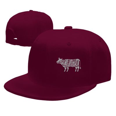Beef Cuts Hat Flat Brim Trucker Hats for Men Women Hip Hop Baseball Cap Adjustable Dark Red Sun Caps