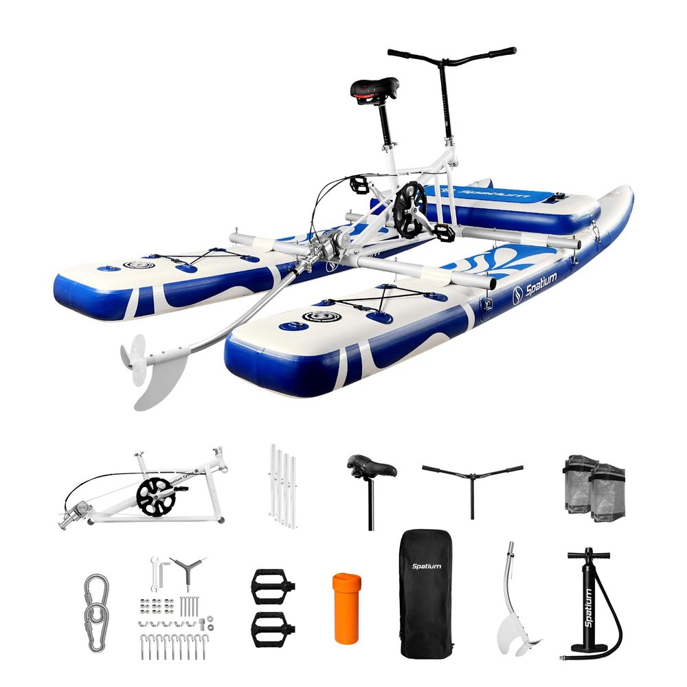 Spatium Fishing Water Bikes 2.0,Pedal Drive Water Bike Inflatable Float Adults & Youth Fishing/Cruise on Water More Stable+Mat Dark Blue Water Bikes for Lake