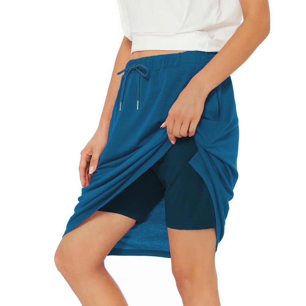 Zando Skorts for Women Casual Summer Dressy Casual Rip Skirt Athletic Golf Skirt Womens Skirts Knee Length Skorts Skirts for Women with Pockets with Shorts Navy Blue XX-Large