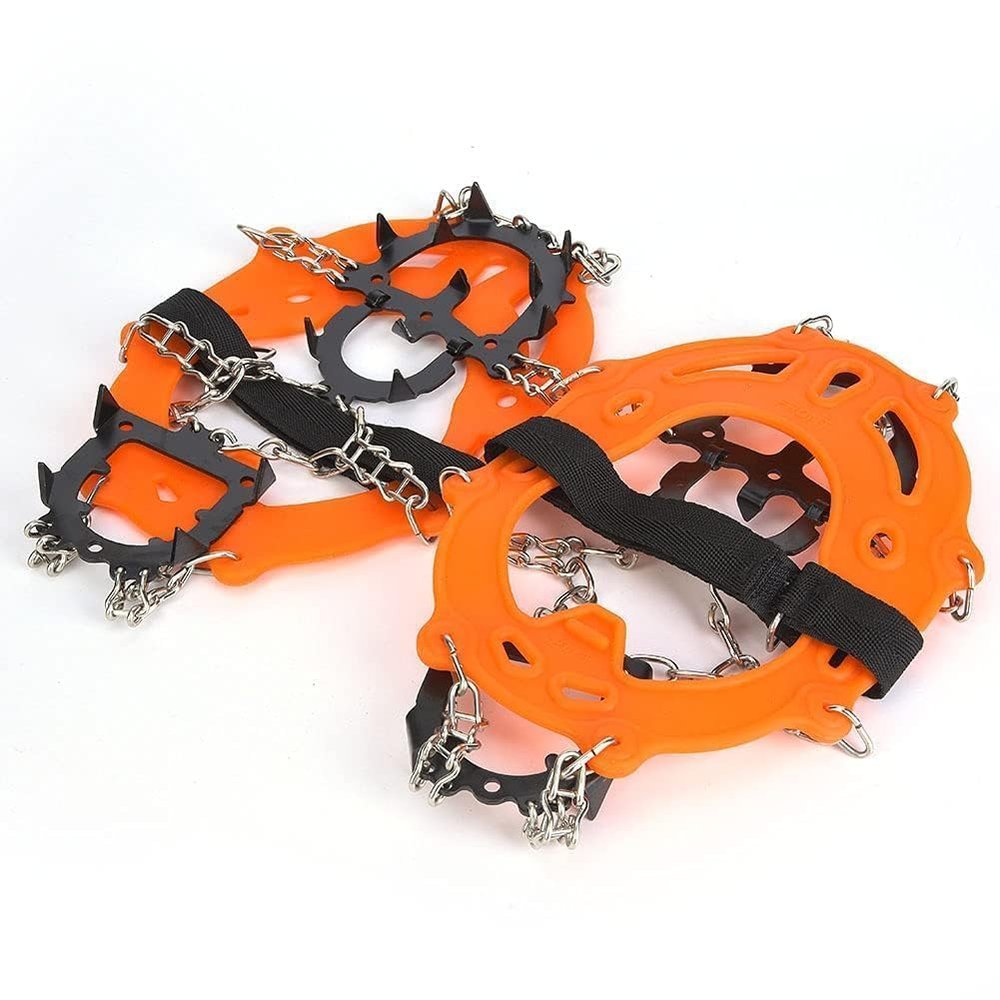 Crampons, 14 Spikes Anti Slip Crampons, Ice Cleats with Reinforced Hook Annulus, Traction Snow Grips for Hiking Fishing Walking Climbing Mountaineering(Orange)