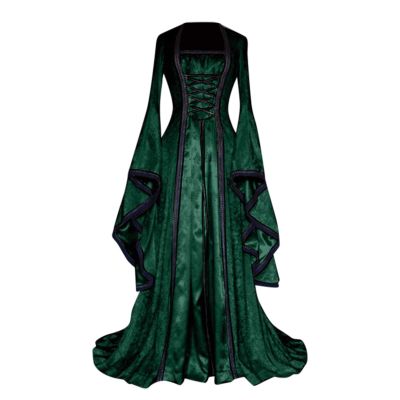 Wkishenl Renaissance Dress Women Floor Length Victorian Ball Gown Fairy Flare Sleeve Lace Up Corset Medieval Costume Halloween Cosplay Costumes