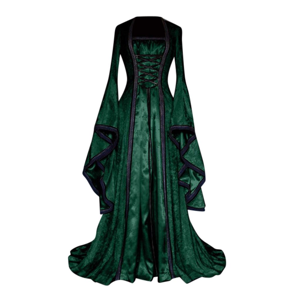 Wkishenl Renaissance Dress Women Floor Length Victorian Ball Gown Fairy Flare Sleeve Lace Up Corset Medieval Costume Halloween Cosplay Costumes