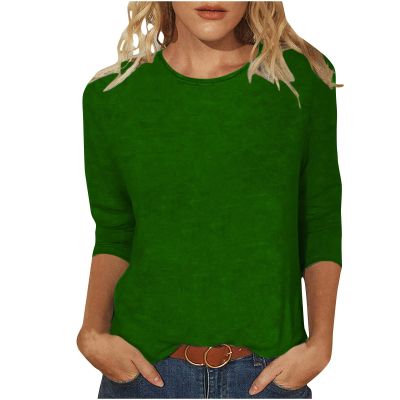 3/4 Length Sleeve Shirts for Women 2023 Casual Summer Blouses Crewneck Floral Printed Cute Tops Loose Fit Pullover