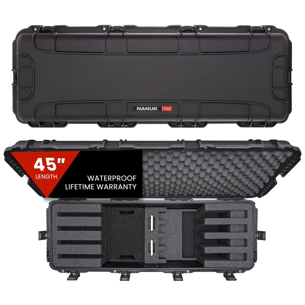 NANUK 988 Hard Case 45 with Wheels & Customizable Foam Insert, IP67 Waterproof & Crushproof, Rugged Construction for Ultimate Protection, Made in Canada  Black (44.9 x 16.3 x 13.6) (4 UP Black)