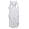 Victorian Women's Fairy Puff Sleeve High Low Ruffle Medieval Cute Off Shoulder Renaissance Regency Gothic Witch Costume Dress view 2
