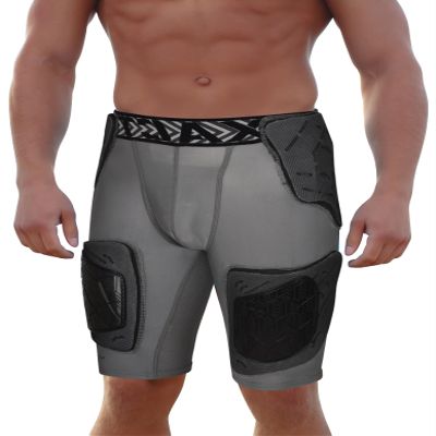 Exxact Sports Gladiator 5-Pad Adult Football Girdle for Men with Cup Pocket, Padded Compression Shorts with Integrated Hip, Thigh, Tailbone Pads, Men's Girdle Football (Grey, A4XL)
