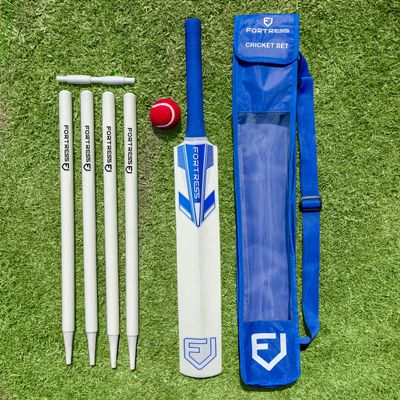 FORTRESS Wooden Cricket Set - Available in 3 Sizes | Kashmir Willow | Size 2, 5 & Full Size (Senior (Full Size))