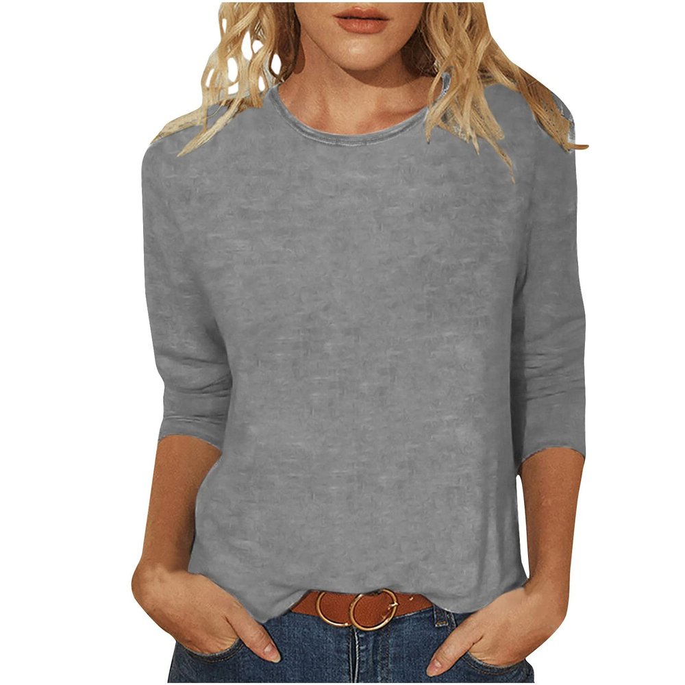 3/4 Length Sleeve Shirts for Women 2023 Casual Summer Blouses Crewneck Floral Printed Cute Tops Loose Fit Pullover