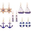 CWVHQ 5 Pairs Nautical Themed Jewelry Sailboat Earrings Sailor Earrings Unique navy Nautical Ship Wheel Anchor Statement Drop Stud Earrings for Women Fashion Jewelry (style-1) view 1