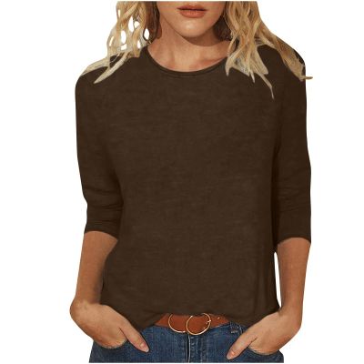 3/4 Length Sleeve Shirts for Women 2023 Casual Summer Blouses Crewneck Floral Printed Cute Tops Loose Fit Pullover