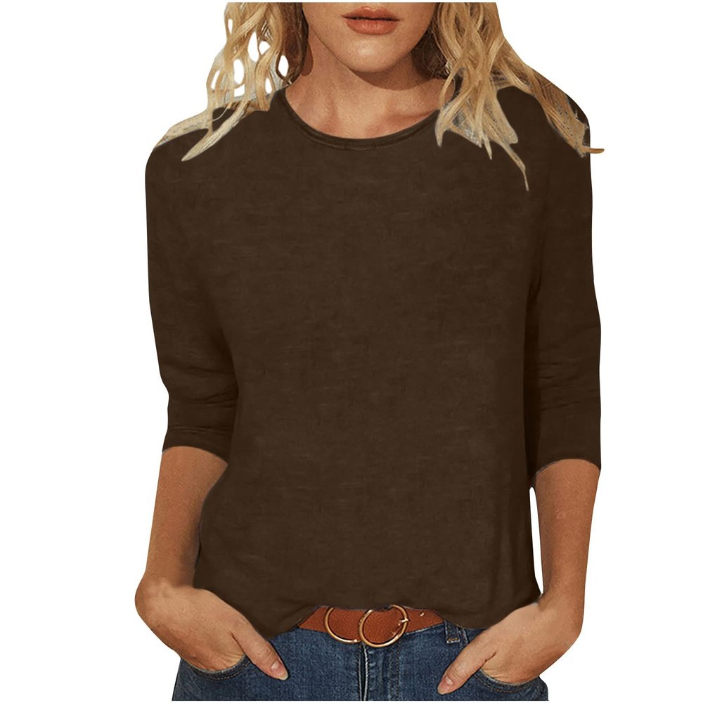 3/4 Length Sleeve Shirts for Women 2023 Casual Summer Blouses Crewneck Floral Printed Cute Tops Loose Fit Pullover