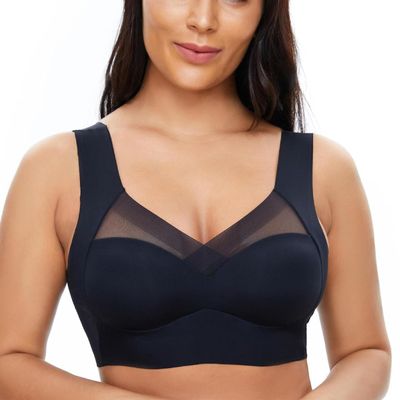 XWSM Lace Corset Bra Yoga Sports Bras for Women Fitness Running Tank Top Bandeau Brassiere Seamless Big Breast Full Coverage (Color : Black, Size : M/Medium)