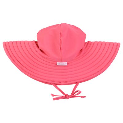 RuffleButts Baby/Toddler Girls UPF 50+ Sun Protective Wide Brim Swimwear Sun Hat - Hot Pink, 6-10