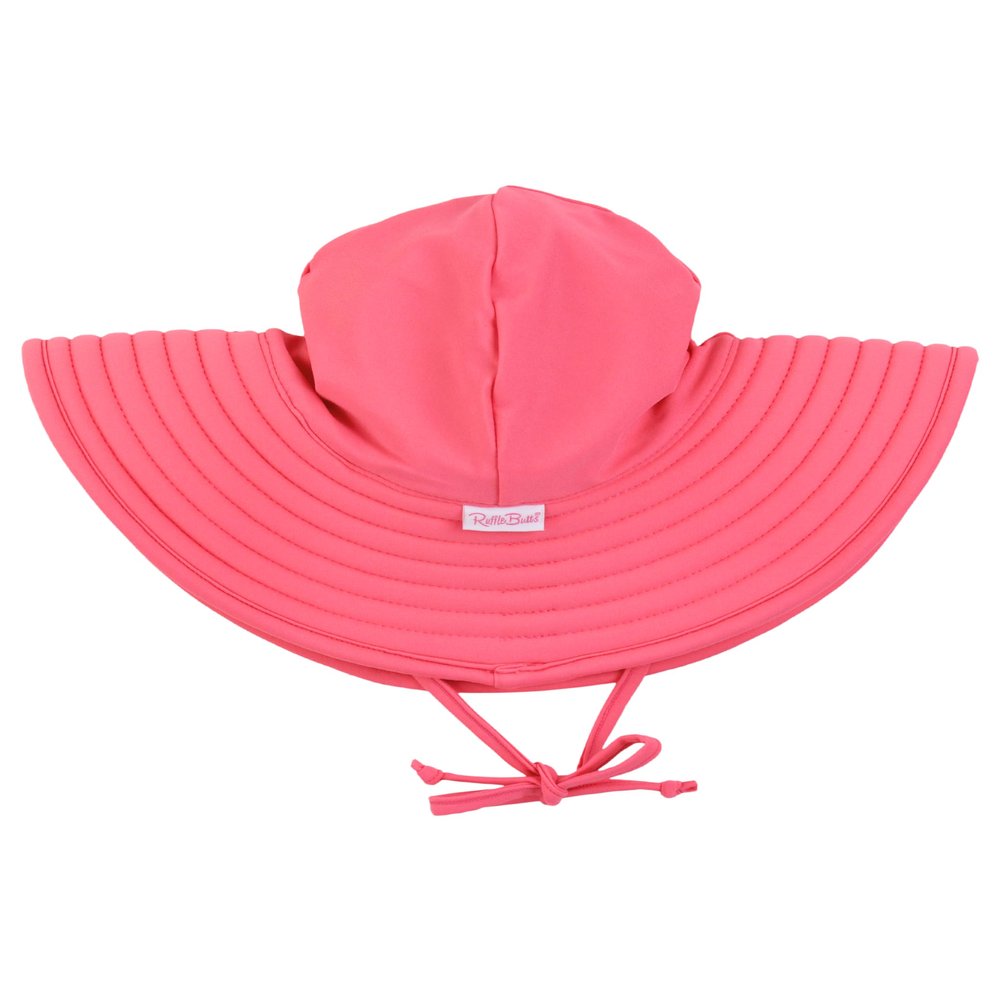 RuffleButts Baby/Toddler Girls UPF 50+ Sun Protective Wide Brim Swimwear Sun Hat - Hot Pink, 6-10