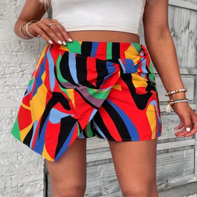 KLiHDSM Women's Shorts Allover Print Knot Side Wrap Skort Shorts for Women (Color : Multicolor, Size : Medium)